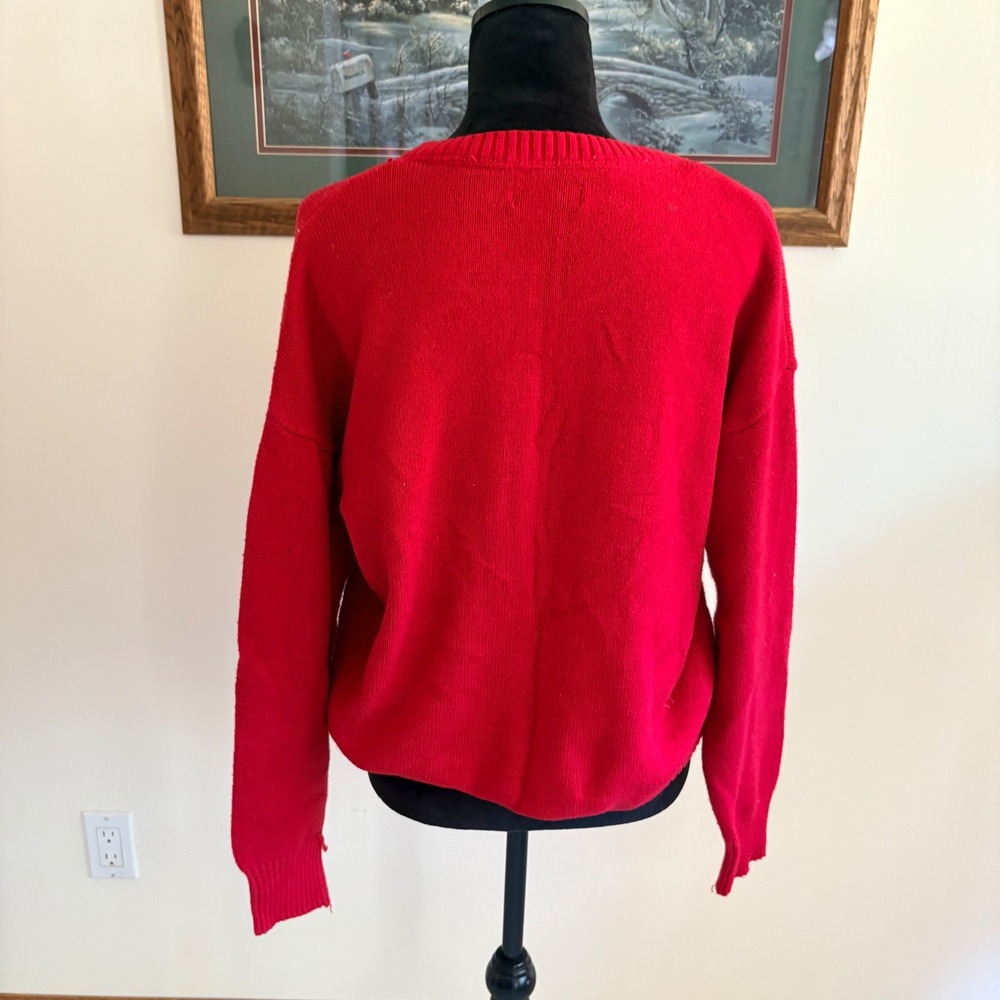 Rae Dunn Merry Sweater Womens XL Red Knit Holiday Pullover Festive Relaxed Fit - Picture 2 of 9